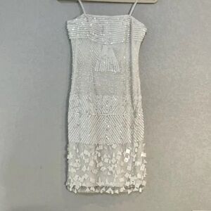 Adrianna Papell White Beaded Mini Dres NWT